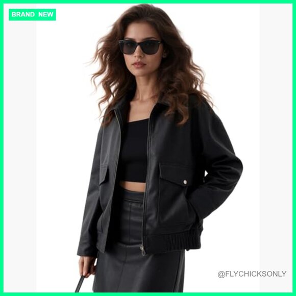 Oversized Faux Leather Motorcycle Jacket with Double Pockets - Picture 4 of 7